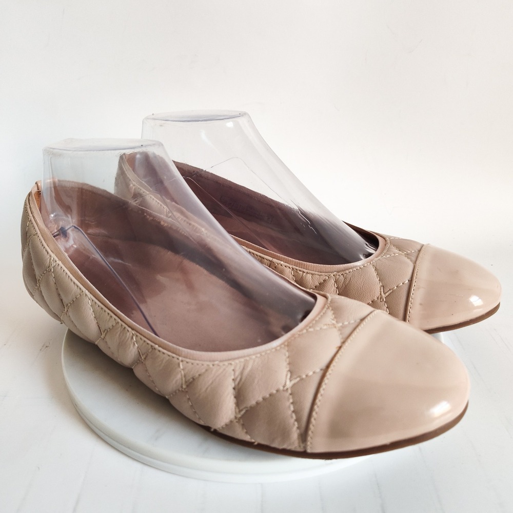Vionic Ballet Flats Size 8 Desiree Beige Quilted Leather Patent Cap Toe Comfort